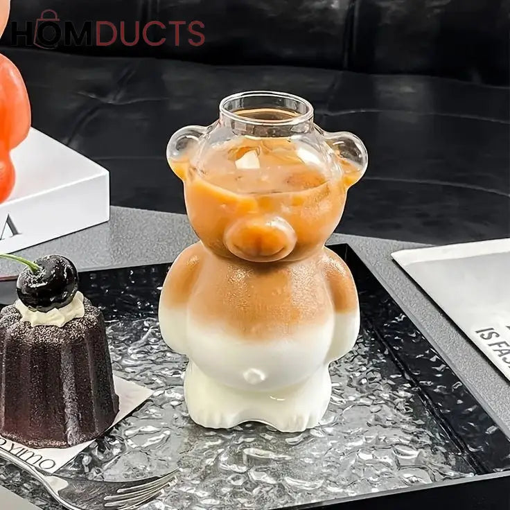 Cute Bear-Shaped Glass Cups– Reusable 3D Animal Drinkware for Coffee Juice & Cocktails