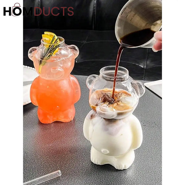 Cute Bear-Shaped Glass Cups– Reusable 3D Animal Drinkware for Coffee Juice & Cocktails