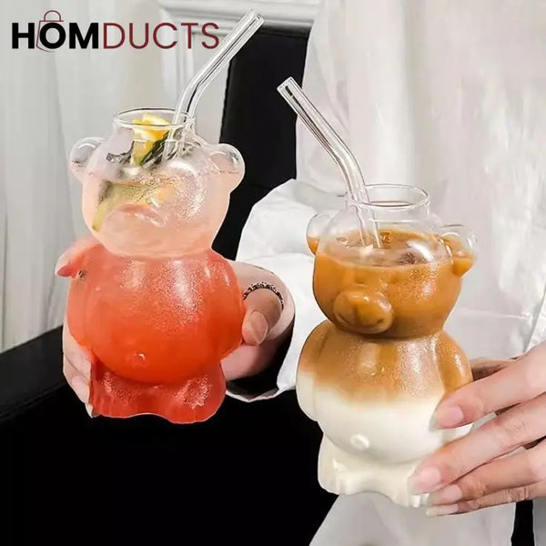 Cute Bear-Shaped Glass Cups– Reusable 3D Animal Drinkware for Coffee Juice & Cocktails