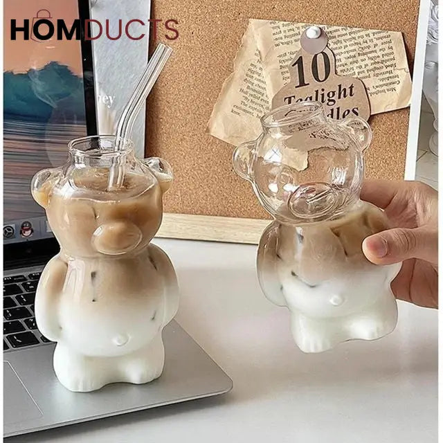 Cute Bear-Shaped Glass Cups– Reusable 3D Animal Drinkware for Coffee Juice & Cocktails