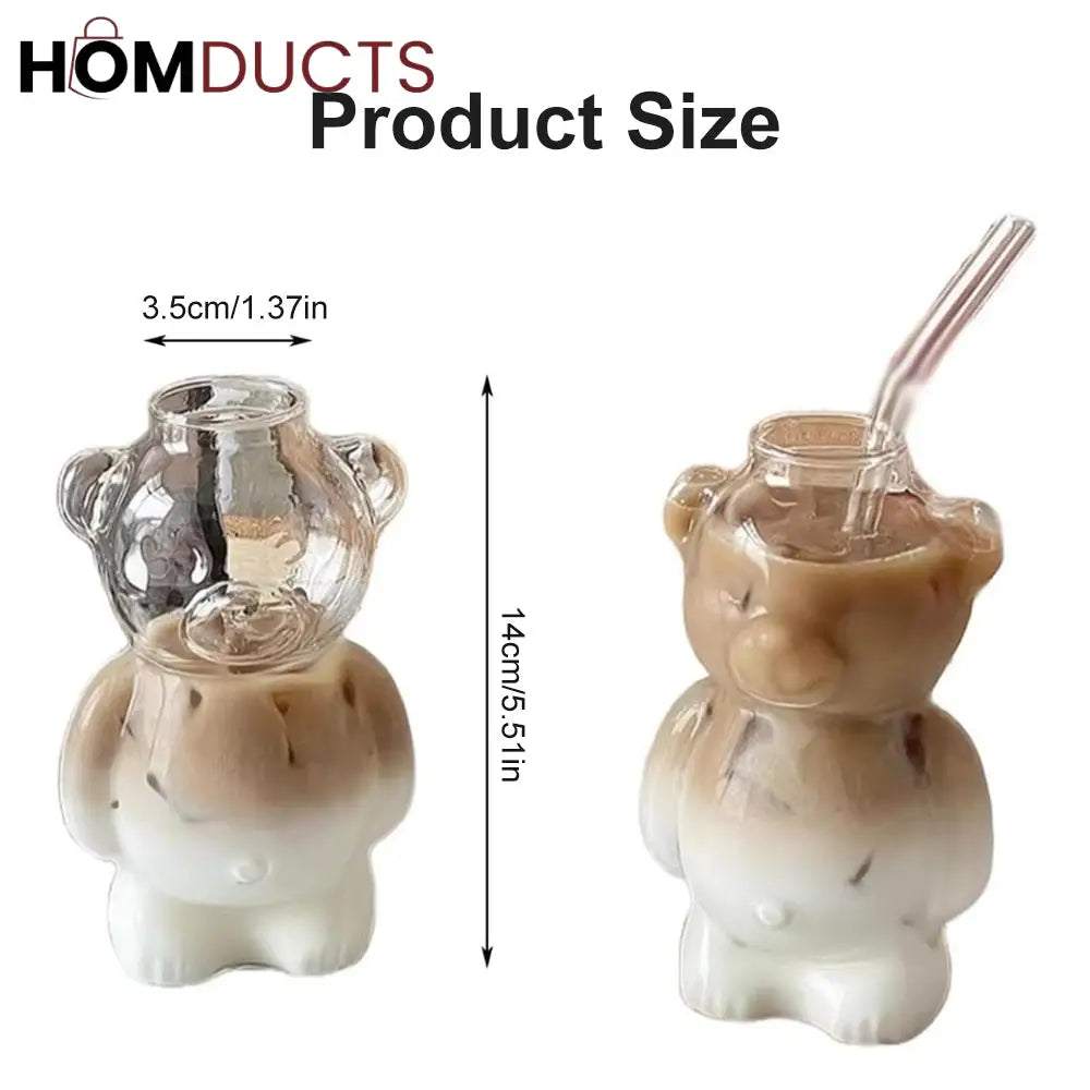 Cute Bear-Shaped Glass Cups– Reusable 3D Animal Drinkware for Coffee Juice & Cocktails