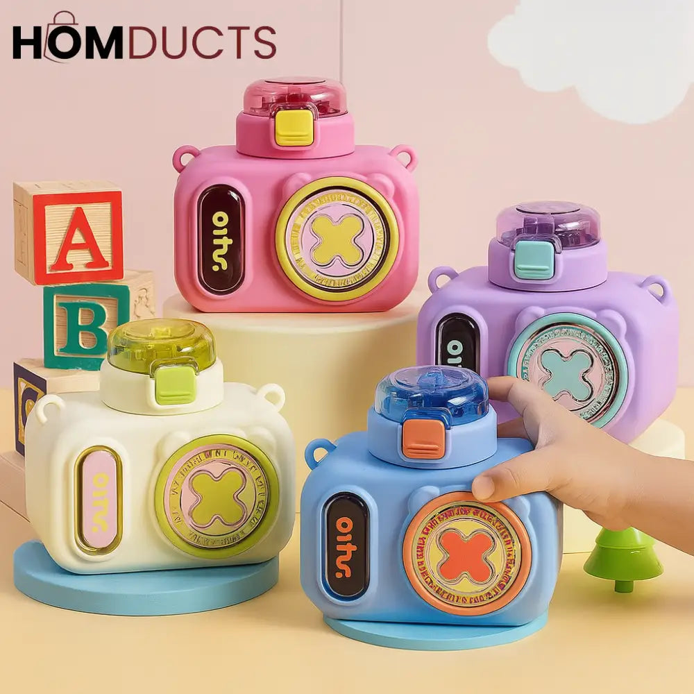 Cute Camera-Shaped Kids Water Bottle – Leak-Proof BPA-Free Sipper