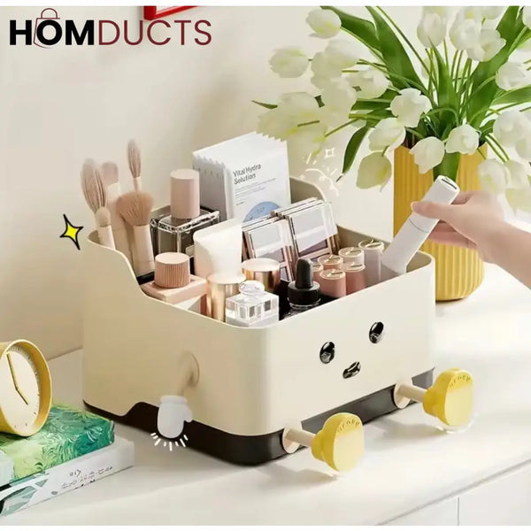 Cute Cartoon Desktop Storage Box | Multi-Grid Cosmetic & Desk Organizer