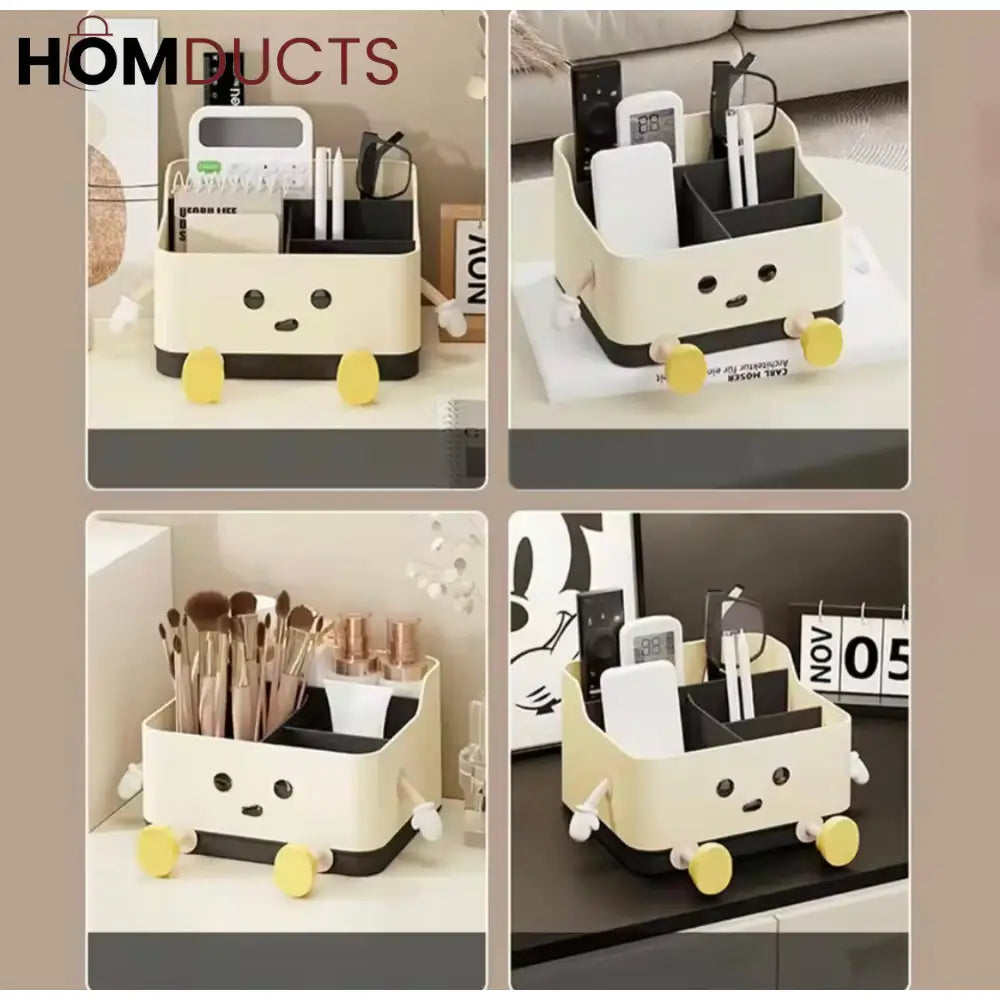 Cute Cartoon Desktop Storage Box | Multi-Grid Cosmetic & Desk Organizer