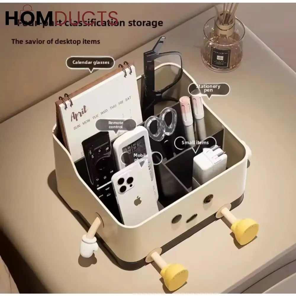 Cute Cartoon Desktop Storage Box | Multi-Grid Cosmetic & Desk Organizer