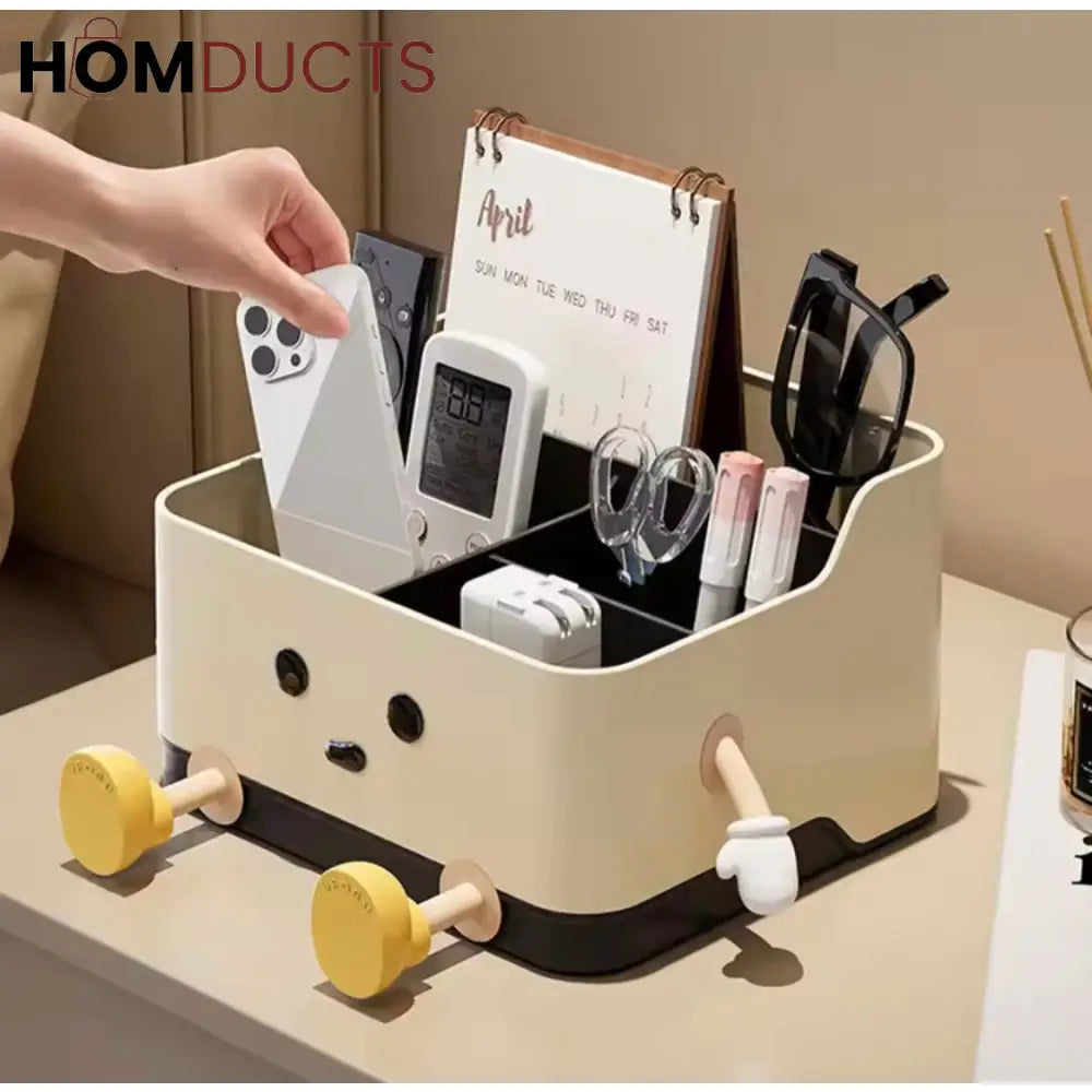 Cute Cartoon Desktop Storage Box | Multi-Grid Cosmetic & Desk Organizer