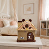 Brown cartoon house money saving box in kids room