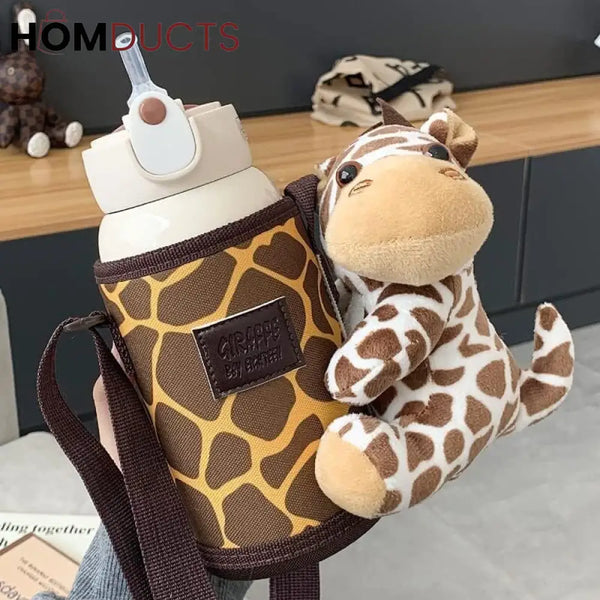 Cute Cartoon-Themed Water Bottle and Plush Toy Set for Kids