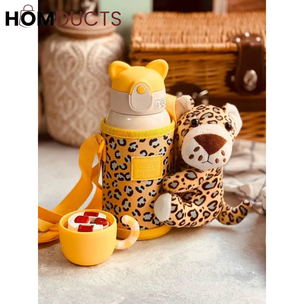 Cute Cartoon-Themed Water Bottle and Plush Toy Set for Kids