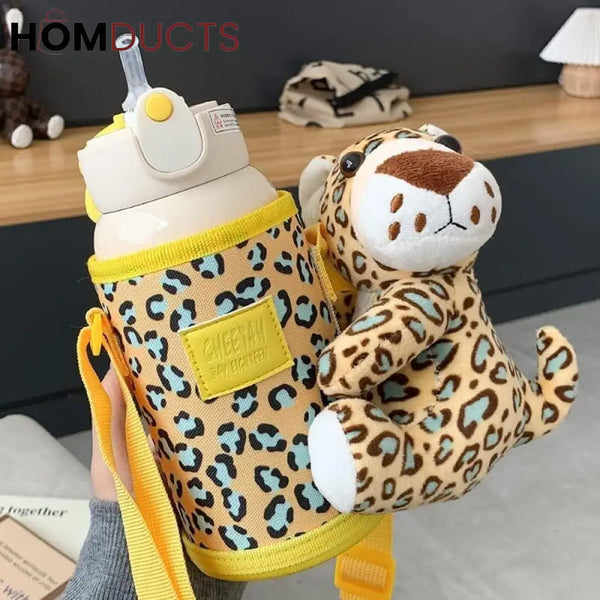 Cute Cartoon-Themed Water Bottle and Plush Toy Set for Kids