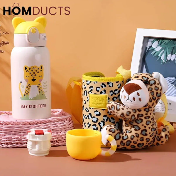 Cute Cartoon-Themed Water Bottle and Plush Toy Set for Kids