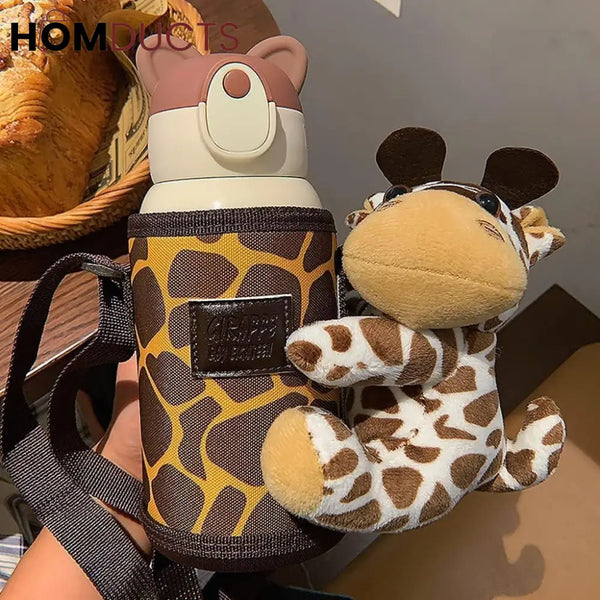 Cute Cartoon-Themed Water Bottle and Plush Toy Set for Kids