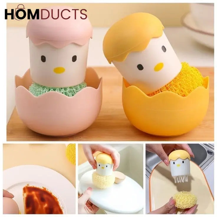 Cute Chick Egg-Shaped Kitchen Sponge Holder with Scrubber – Adorable Dishwashing Tool Organizer