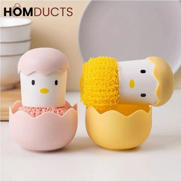 Cute Chick Egg-Shaped Kitchen Sponge Holder with Scrubber – Adorable Dishwashing Tool Organizer