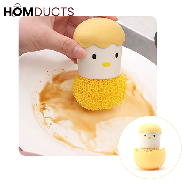 Cute Chick Egg-Shaped Kitchen Sponge Holder with Scrubber – Adorable Dishwashing Tool Organizer