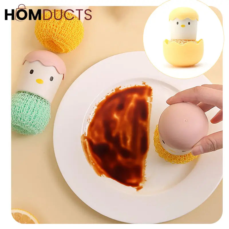 Cute Chick Egg-Shaped Kitchen Sponge Holder with Scrubber – Adorable Dishwashing Tool Organizer