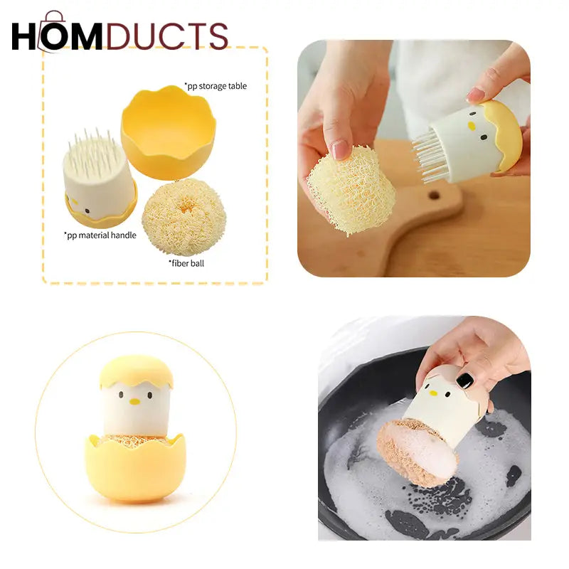 Cute Chick Egg-Shaped Kitchen Sponge Holder with Scrubber – Adorable Dishwashing Tool Organizer