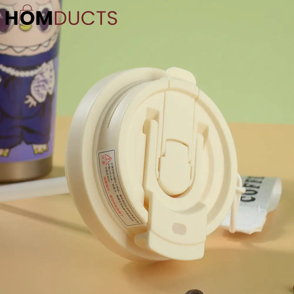 Cute Labubu Cartoon Coffee Tumbler – Insulated Travel Mug with Lid & Strap for Hot and Cold Drinks