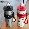 Cute Panda Travel Tumbler with Straw – Leak Proof Portable Cup with Cherry & Bow Design