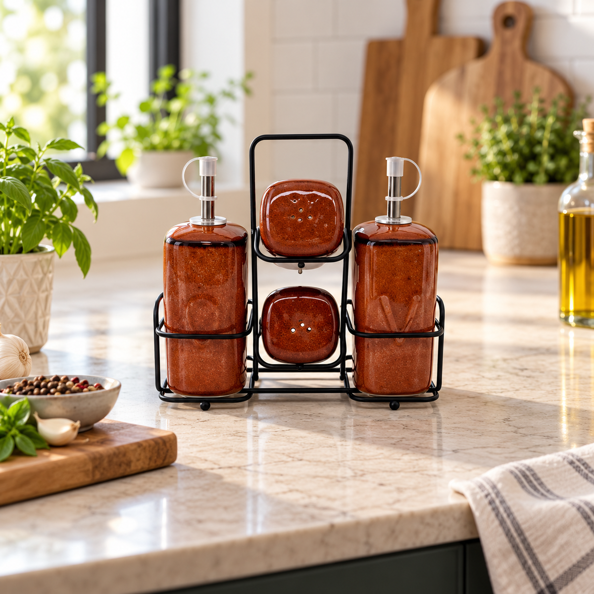Danny Home 5-Piece Rust Castor Condiment Set
