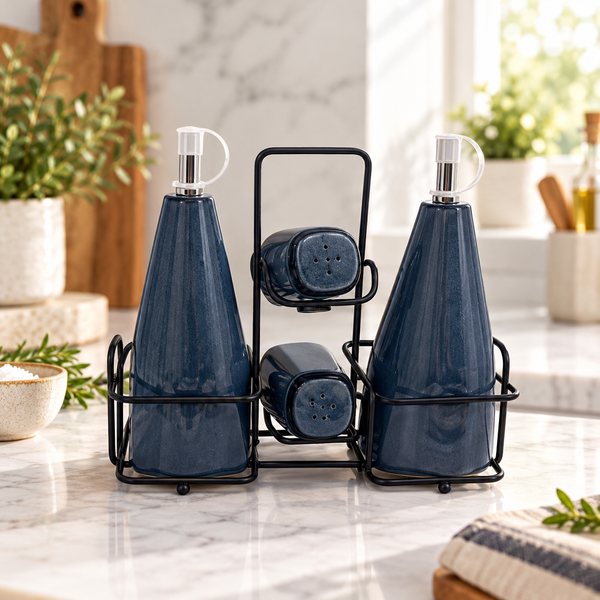 Danny Home 5-Piece Navy Castor Condiment Set