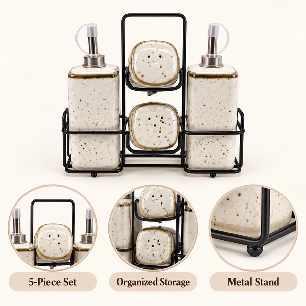 5-Piece Ivory Castor Condiment Set features and details
