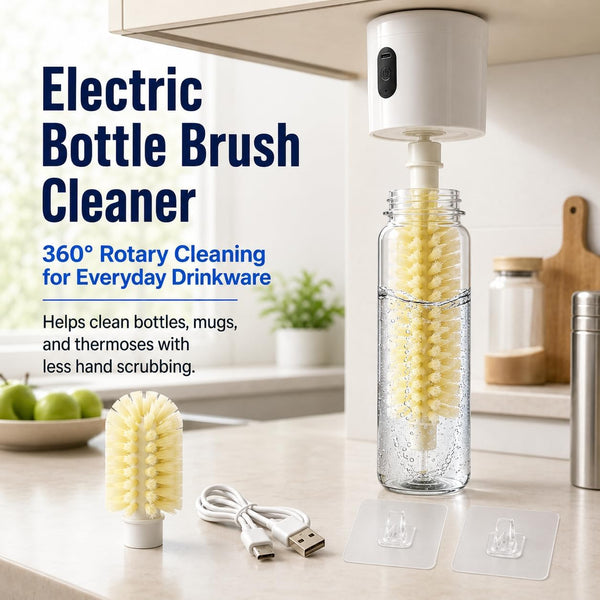 Rechargeable Electric Bottle Brush Cleaner with 2 Interchangeable Heads – 360° Rotary Cleaning Brush