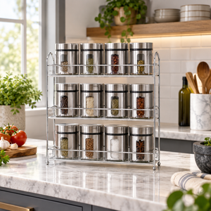 Danny Home Spice Canister Set with 3-Tier Rack – 12 Pieces