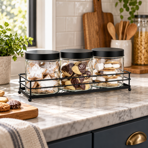 Danny Home Glass Canister Set with Metal Rack – 3 Pieces