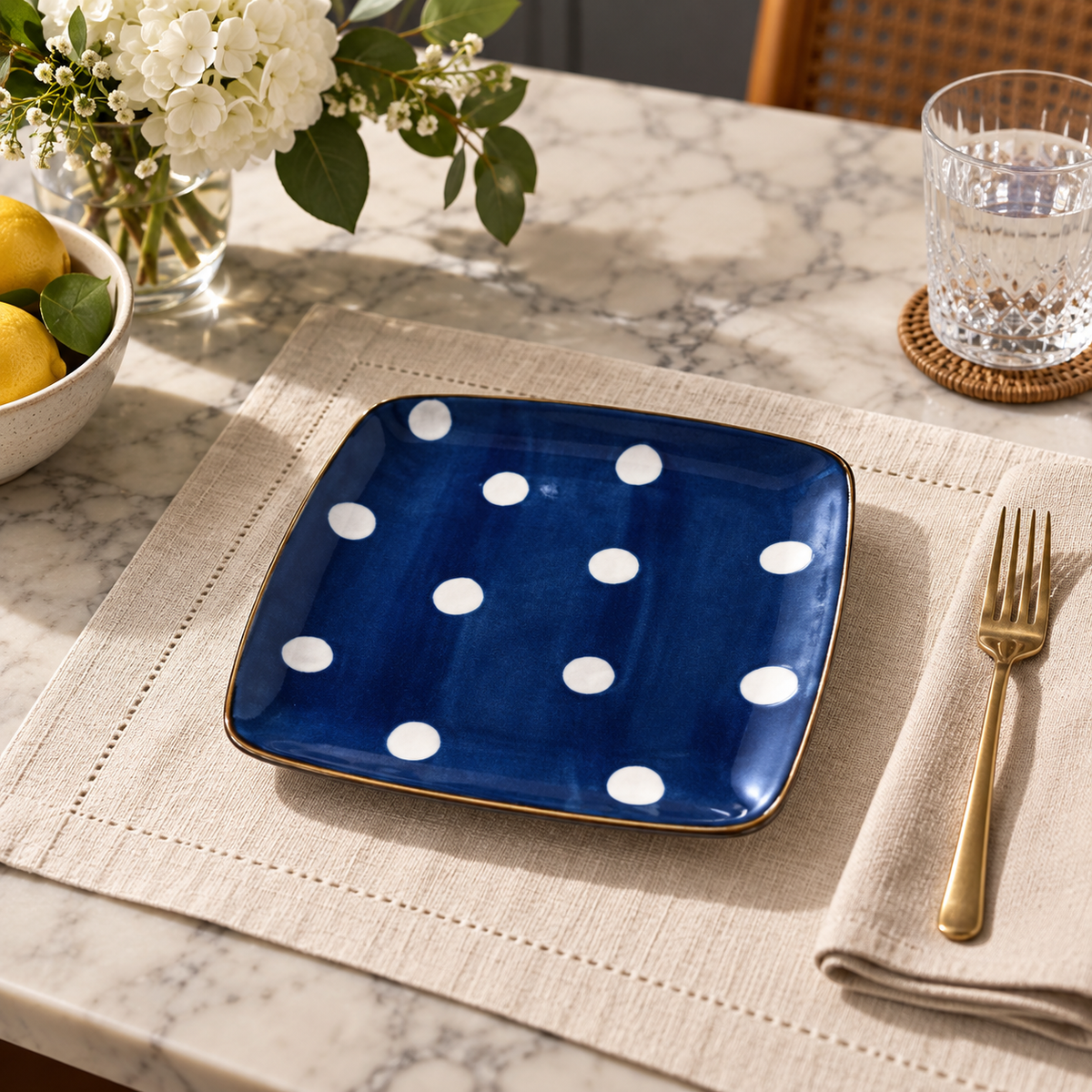 Danny Home blue polka dot porcelain dinner plate