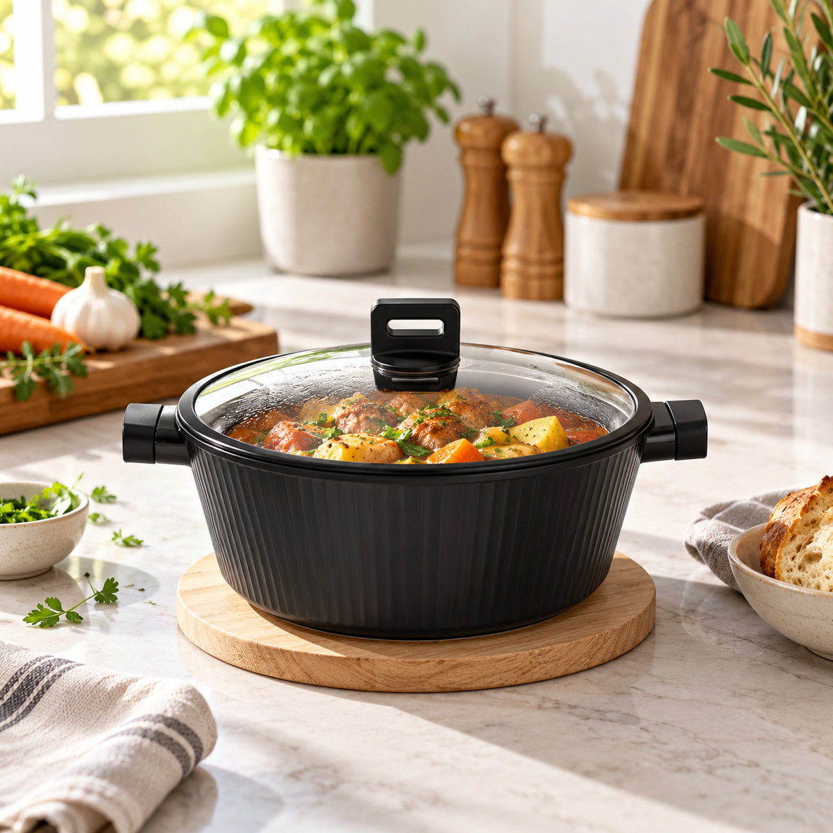 Danny Home 20cm Casserole Pot with Glass Lid in use