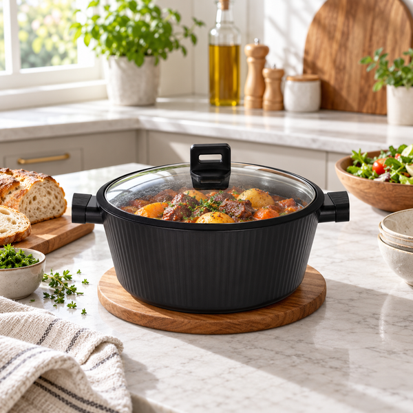 Danny Home 24cm Casserole Pot with Glass Lid in use