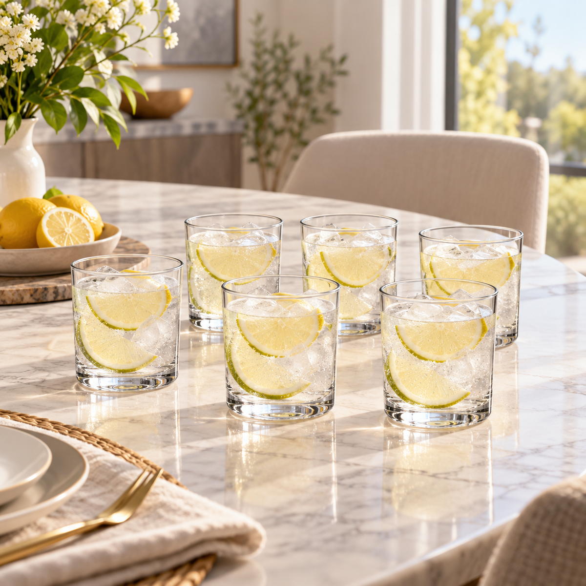 Danny Home 6-Piece Clear Tumbler Glass Set shown in use
