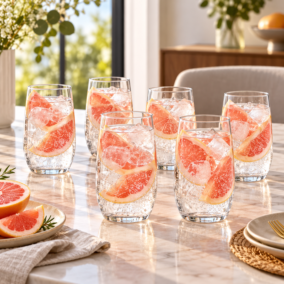 Danny Home 6-Piece Clear Tall Glass Set – 410ml shown in use