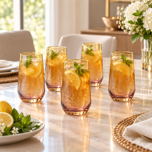 Danny Home Amber 6-Piece Tall Glass Set – 550ml shown in use