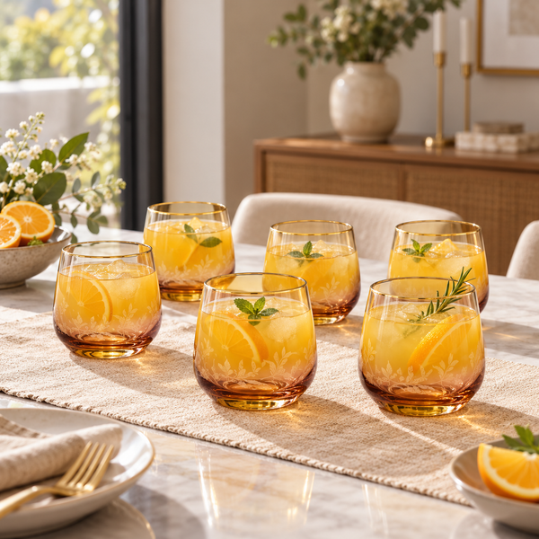Danny Home Amber 6-Piece Tumbler Glass Set – 360ml shown in use