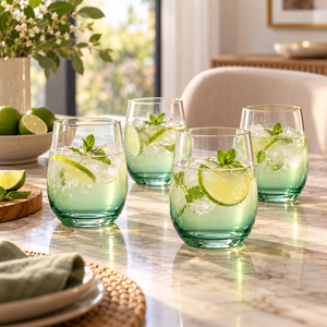 Danny Home Green Ombre 4-Piece Glass Set – 330ml shown in use