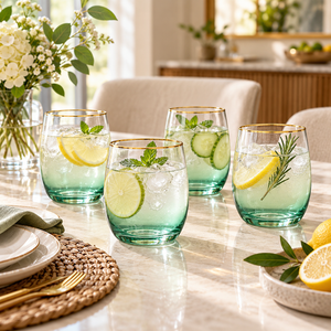 Danny Home Green Ombre 4-Piece Tumbler Set – 345ml shown in use