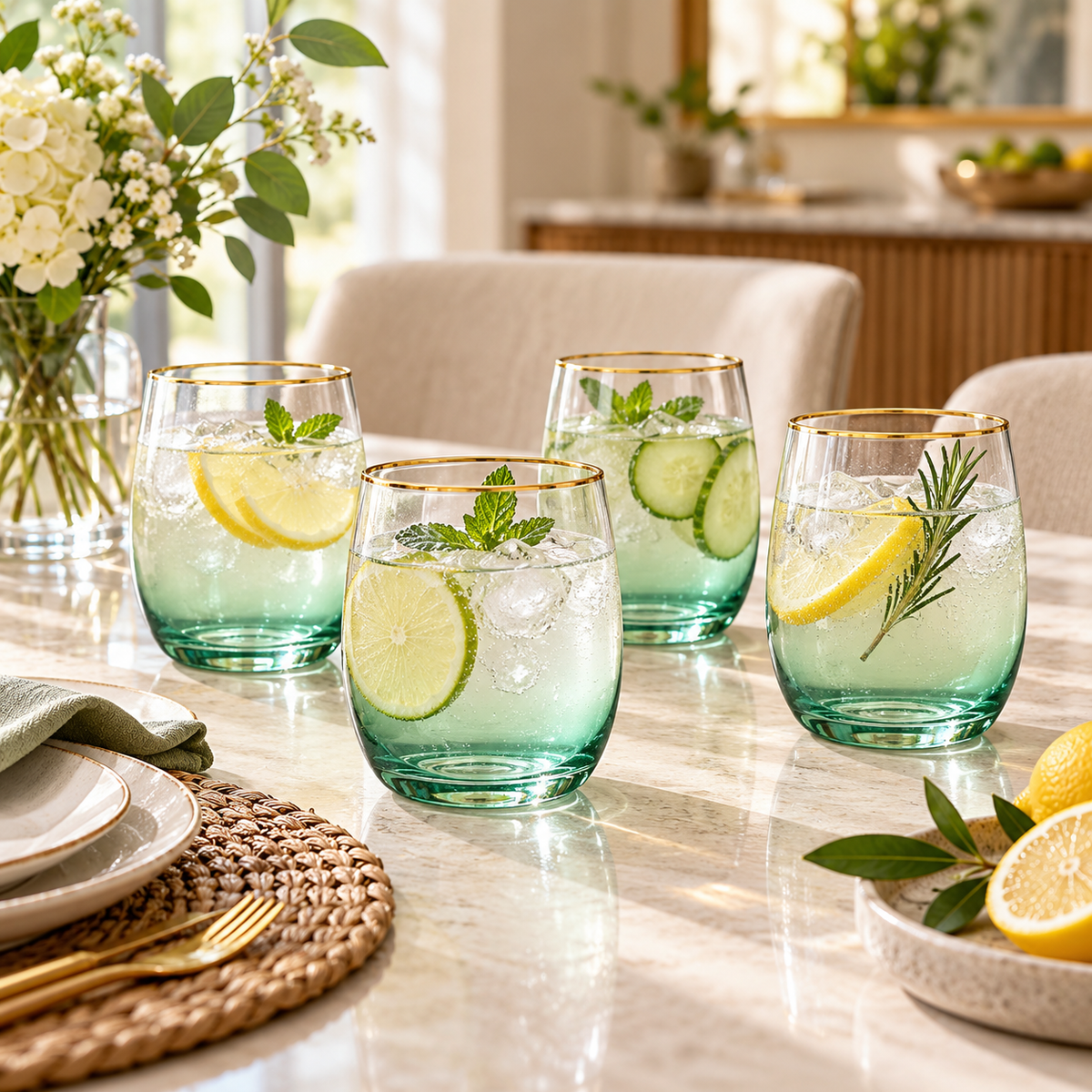 Danny Home Green Ombre 4-Piece Tumbler Set – 345ml shown in use