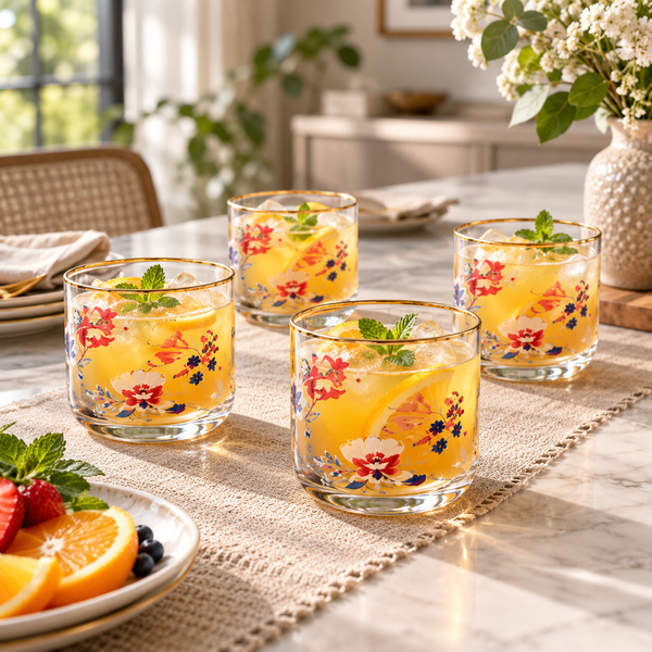 Danny Home Floral 4-Piece Glass Set – 340ml shown in use