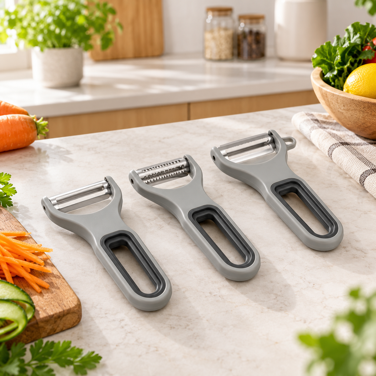 Danny Home grey three-piece multipurpose peeler set