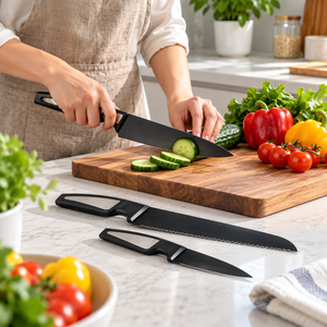 Danny Home 3-Piece Black Kitchen Knife Set in use