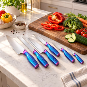 Danny Home 6-Piece Blue Kitchen Knife Set in use