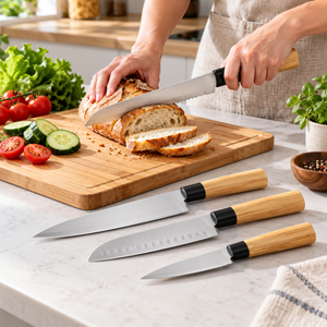 Danny Home 4-Piece Natural Handle Kitchen Knife Set in use