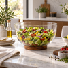 Danny Home 3870ml glass salad bowl with acacia wood base