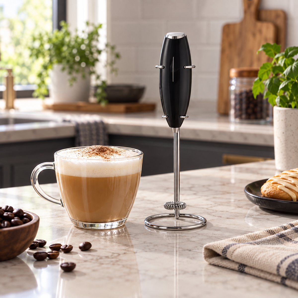 Danny Home Handheld Milk Frother with Metal Stand