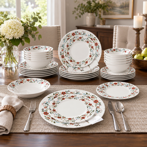 Danny Home Red Botanical Dinner Set – 24 Pieces