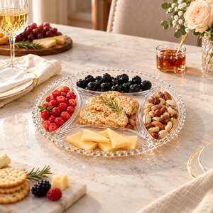 Danny Home Round Divided Glass Serving Plate – 30 x 2cm shown in use