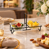Danny Home 2-Section Glass Snack Bowl Set with Black Stand – 250ml shown in use