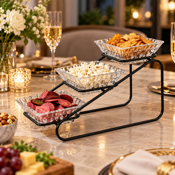Danny Home 3-Tier Glass Snack Bowl Stand – 250ml shown in use